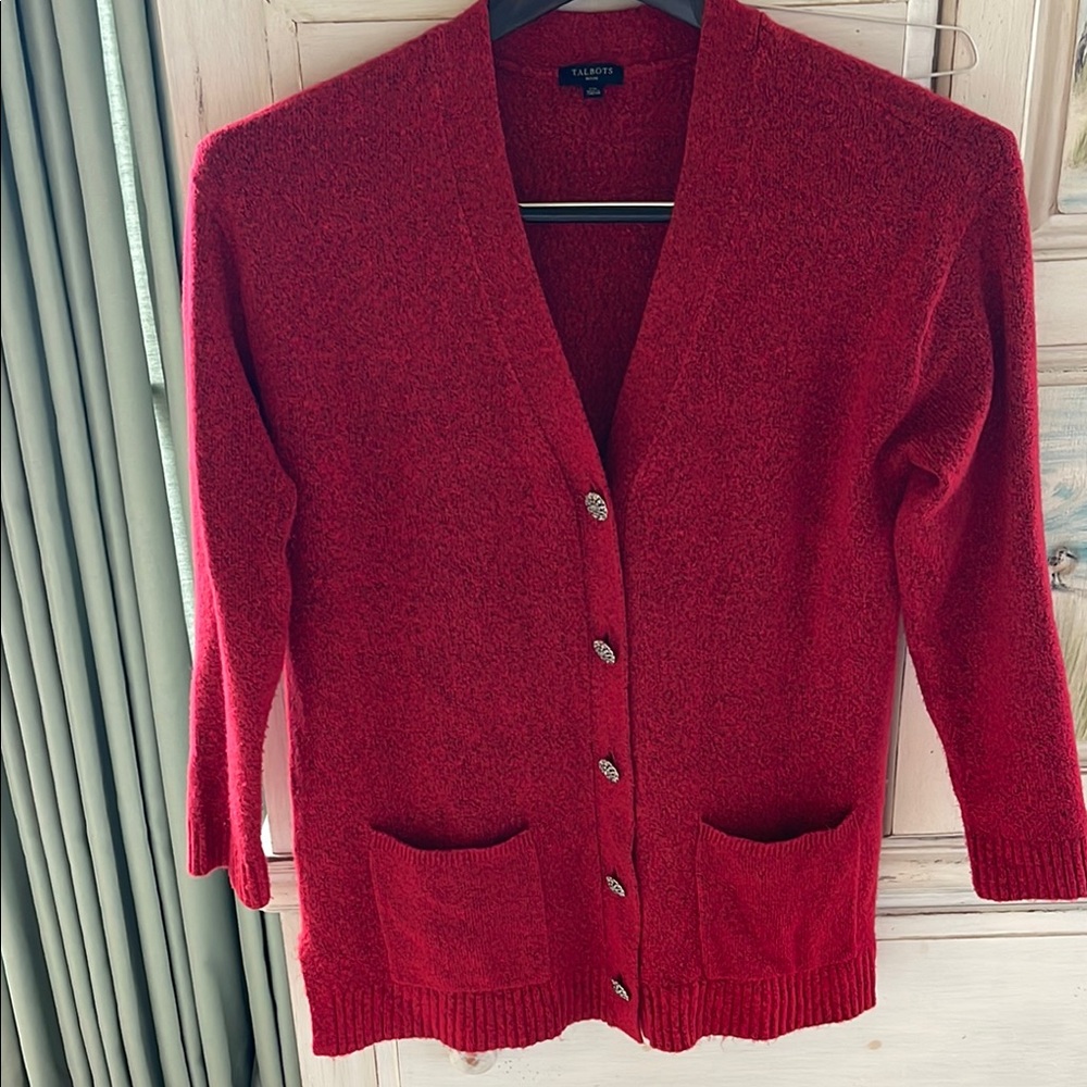 Talbots Red Wool Blend V-Neck Cardigan